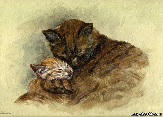 Кошка с котенком. Автор - Любовь Лесохина